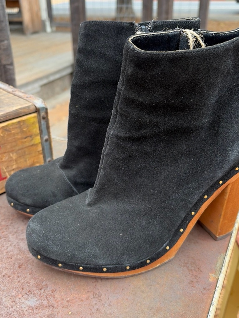 Joie Suede Dewitt Heeled Booties w Brass detail